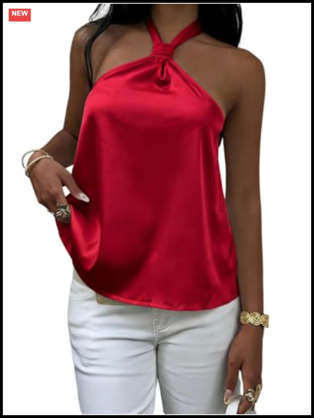 Satin Halter Top Sleeveless Tie Backless Knot Front Summer Tank